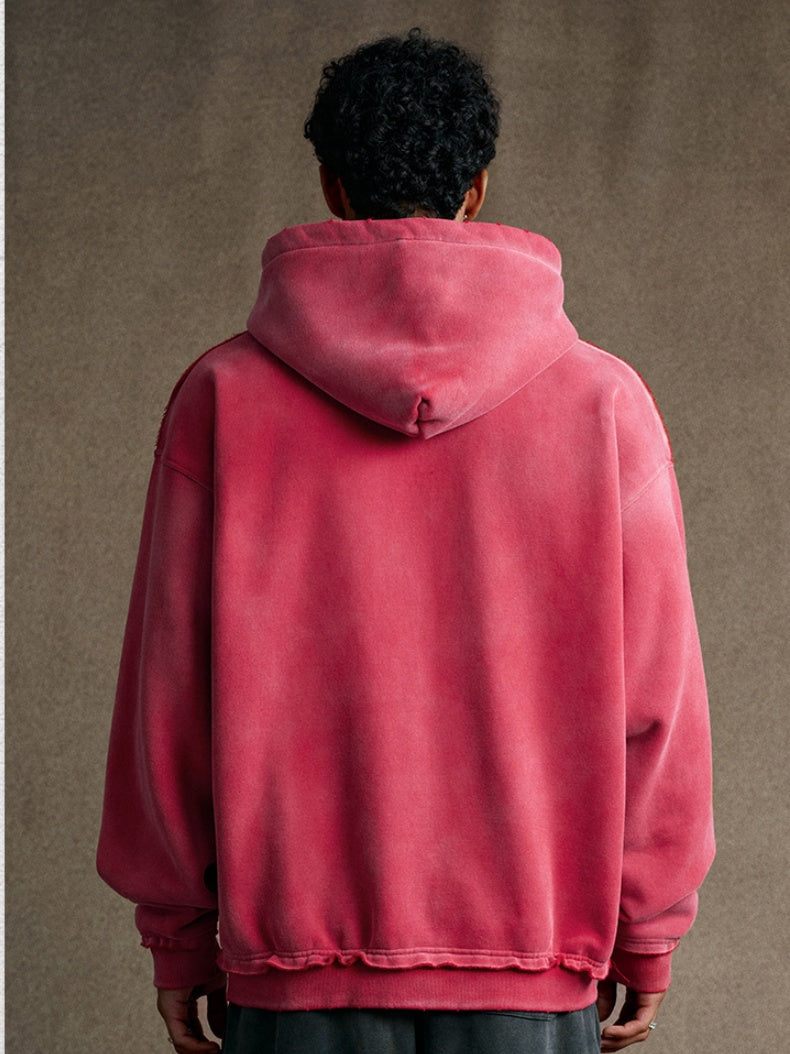 Cardigan mit abgenutztem, gewaschenem Print-Hoodie