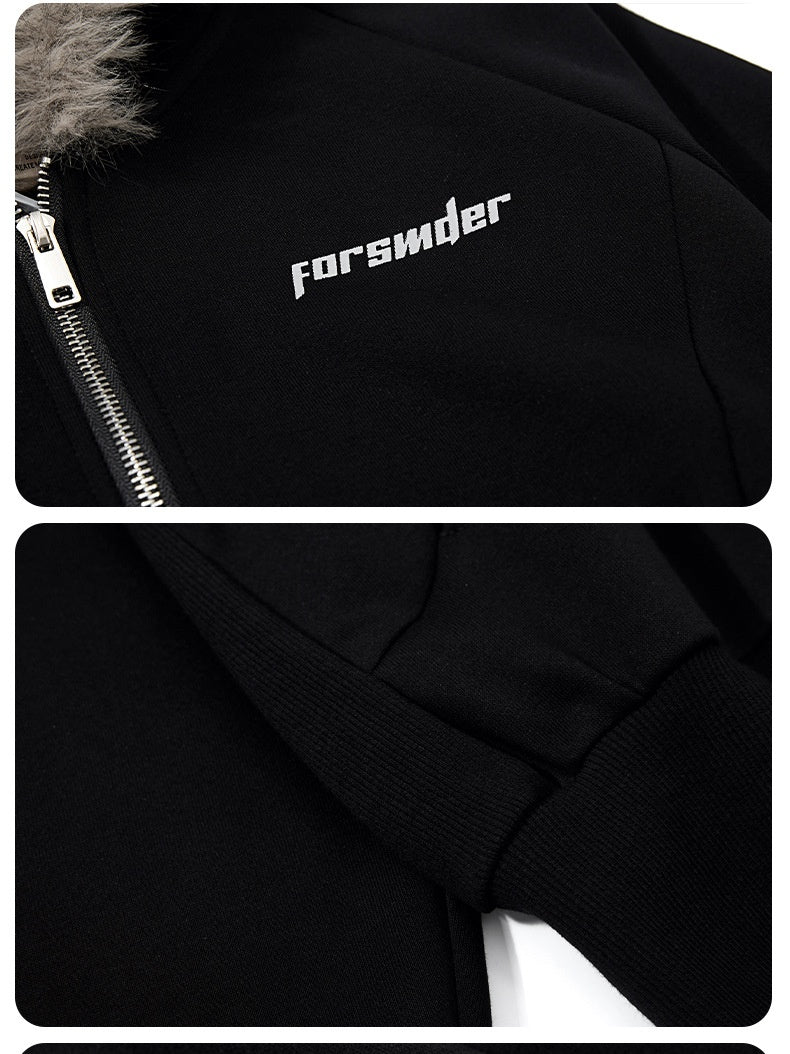 Fur Collar Hooded Zipper Sweatshirt