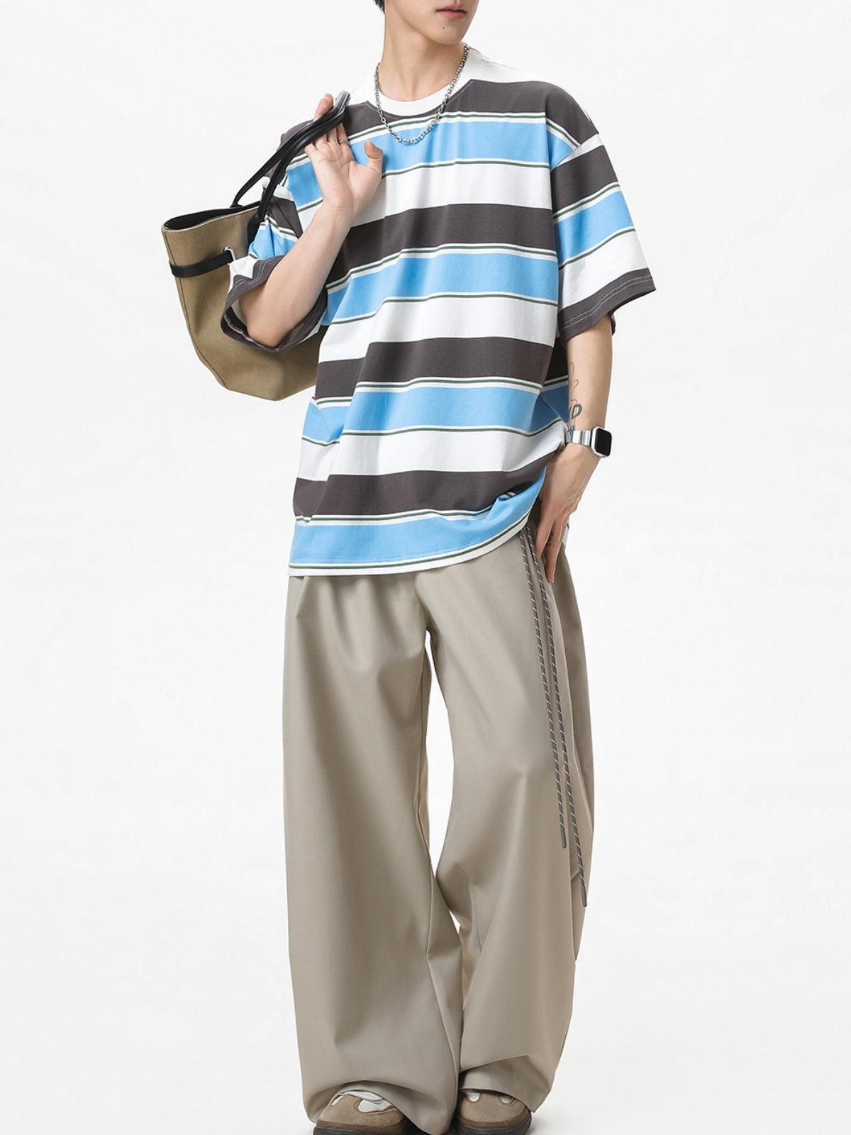 Color-blocked Stripes Loose-fit T-shirts