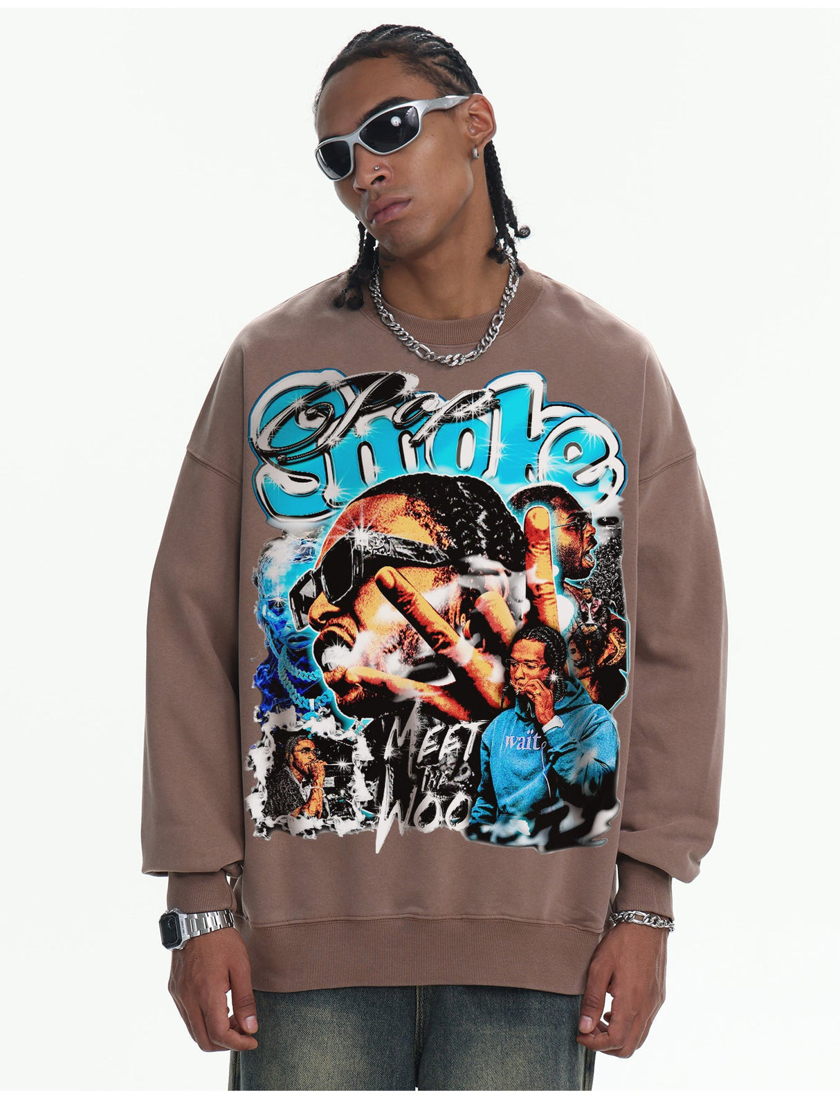 Retro Sports Printed Washing Old Crew Neck Sweatshirt