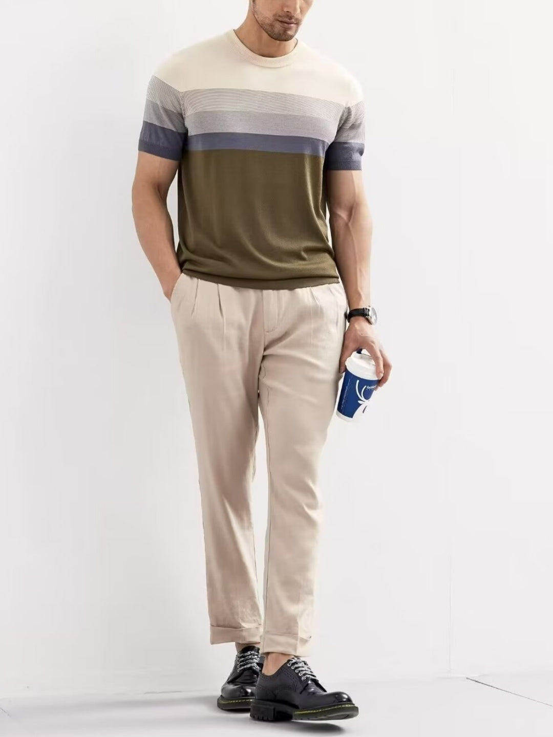 Gradient Stripes Color Matching Slim-fit T-shirts
