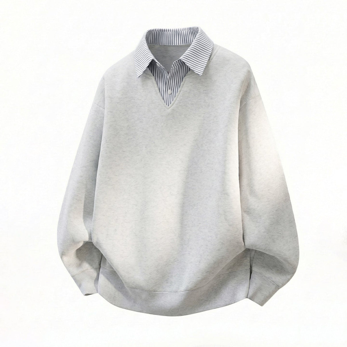 Layered-look Vertical Stripe Shirt Collar Polo