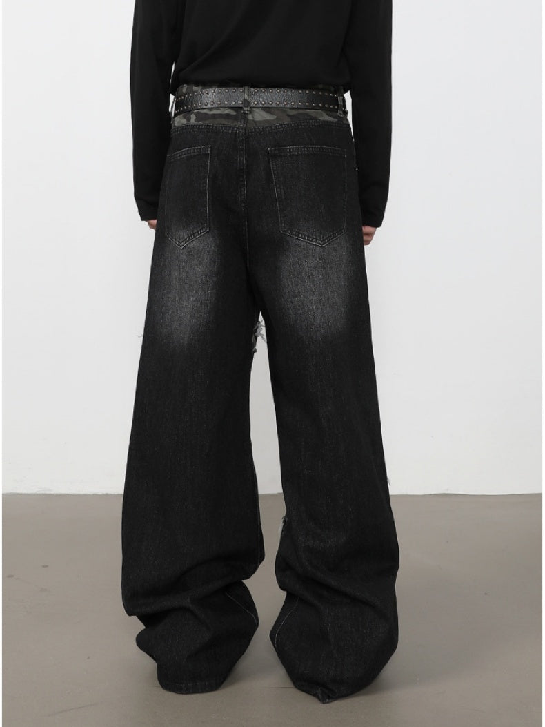 Patch Fake Hole Patchwork Jeans