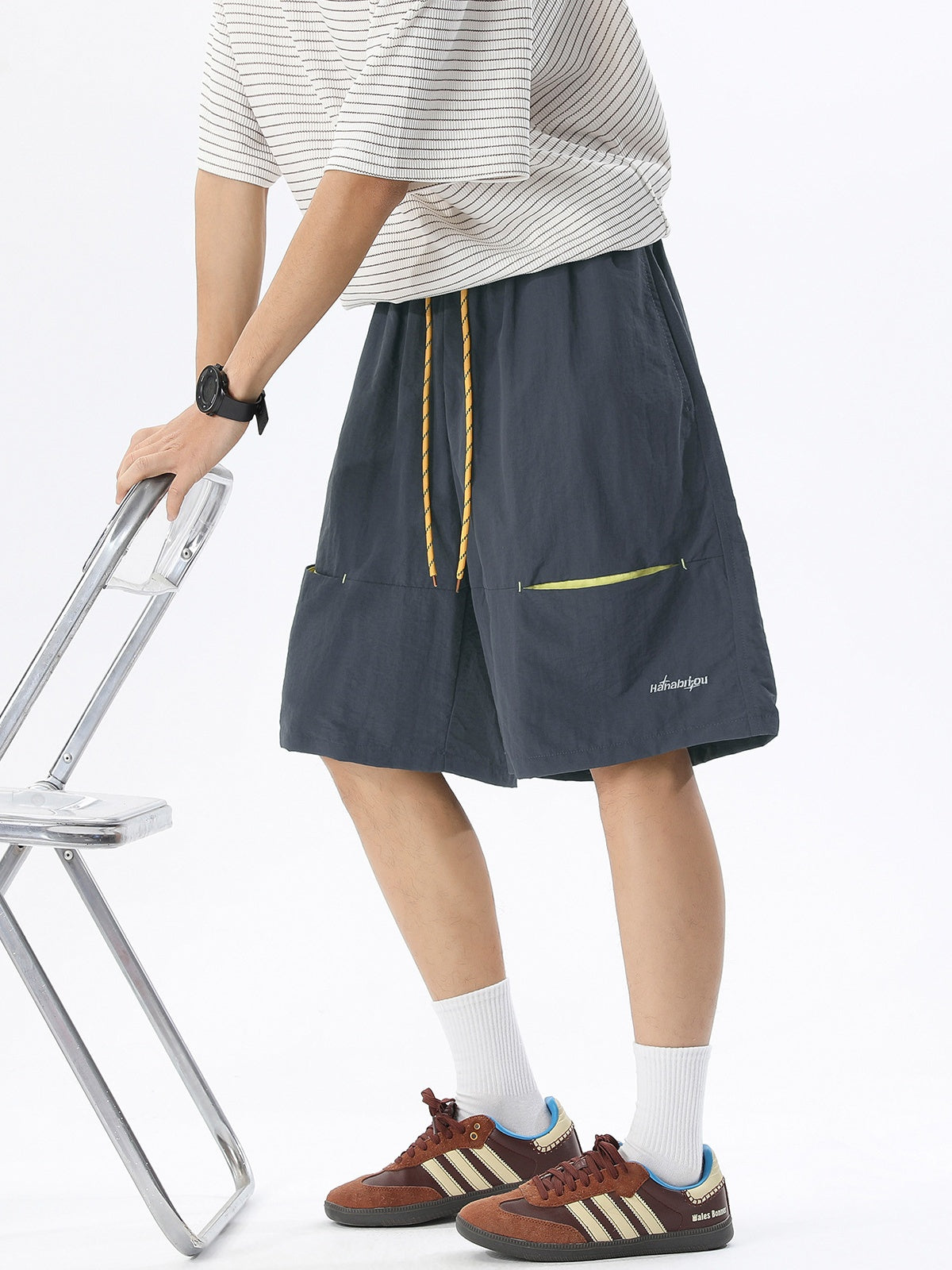 Embroidery Water-repellent Sports Breathable Color-blocked Five Points Shorts