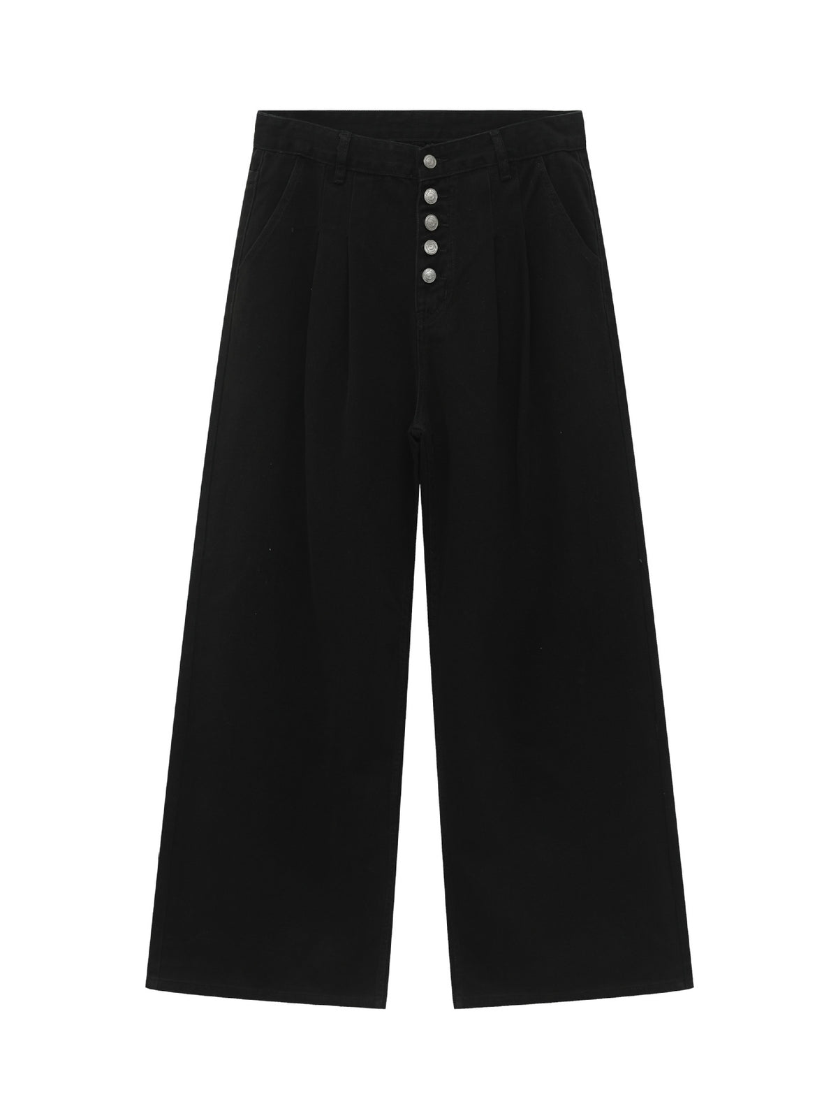 Retro Straight-fit Double Pleat Button Loose-fit Denim Pants