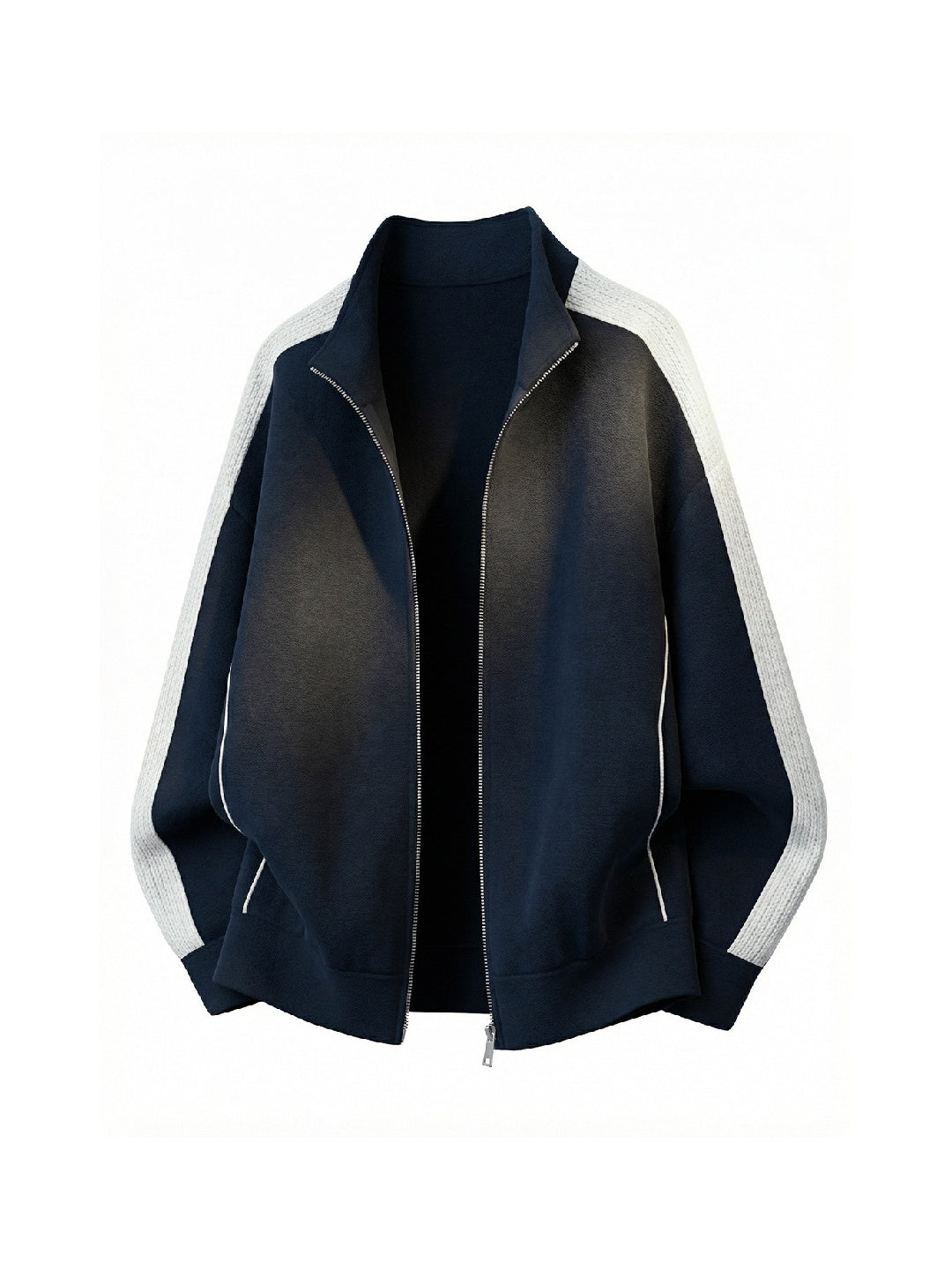 Color-blocked Raglan Sleeves Cardigan Sweatshirt