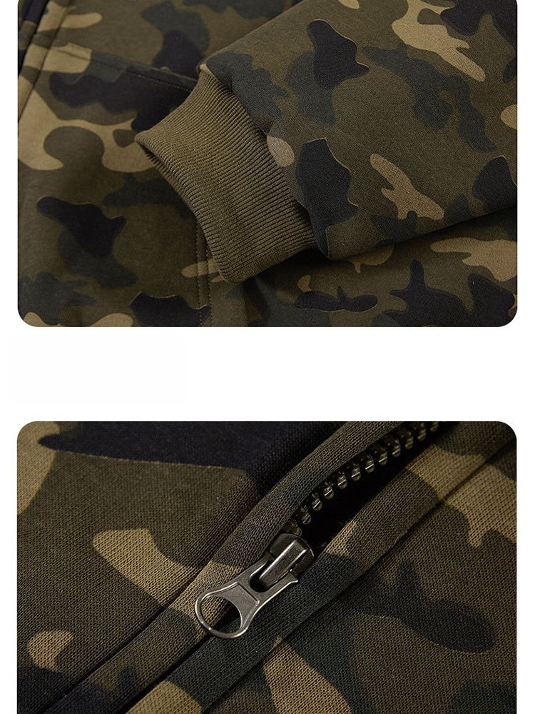 Vintage Camo Faux-Fur-Collar Hooded Jacket