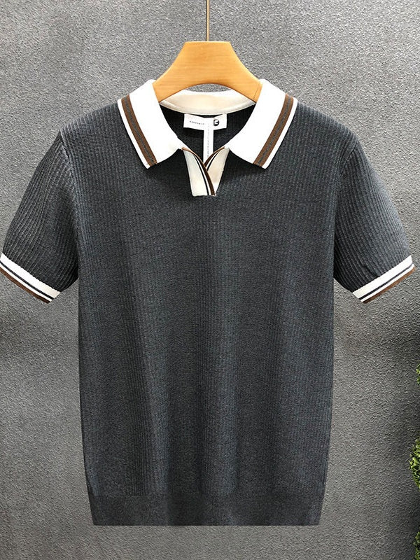 Color Matching Old Money Style Slim-fit Polo Shirts
