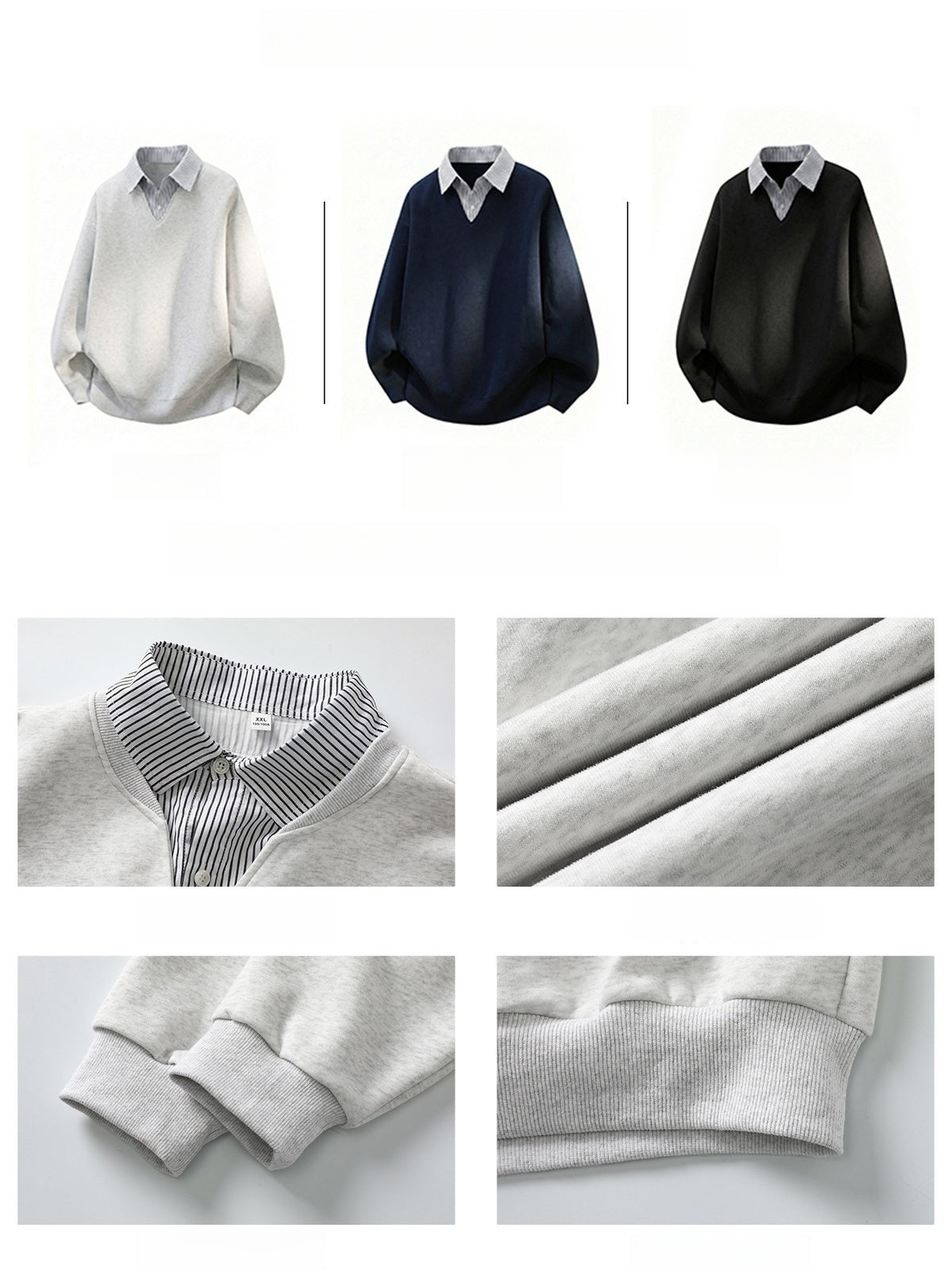 Layered-look Vertical Stripe Shirt Collar Polo