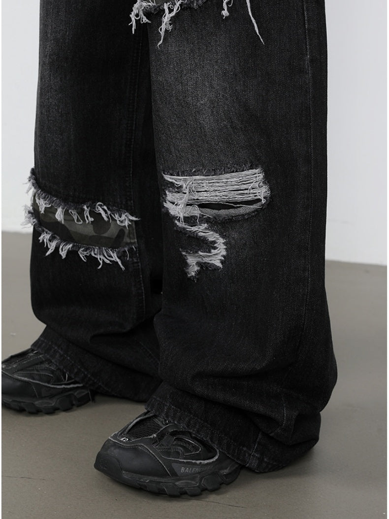 Patch Fake Hole Patchwork Jeans