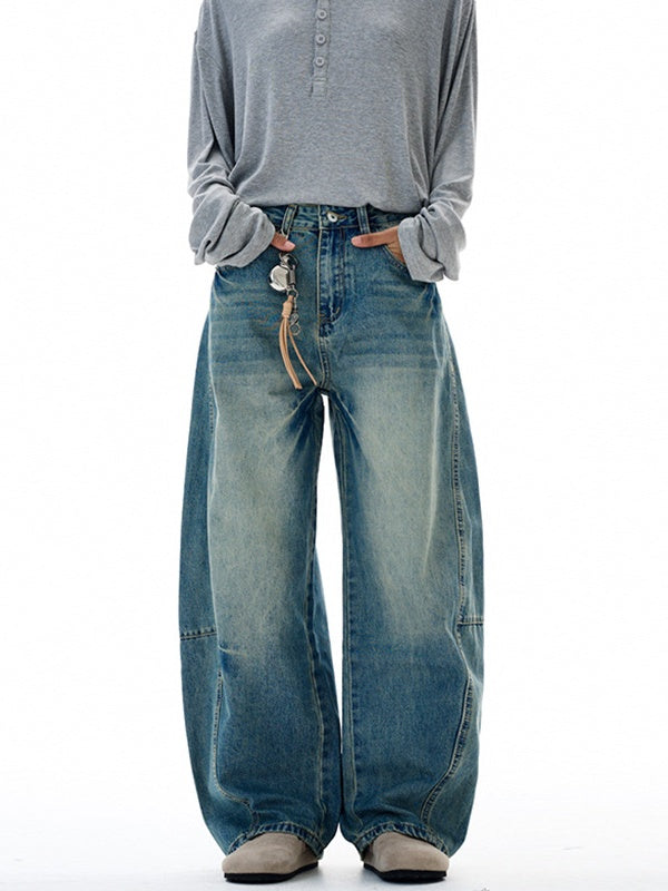 Washing Flower Tie Lightning Pattern Machete Loose Wide-leg Jeans