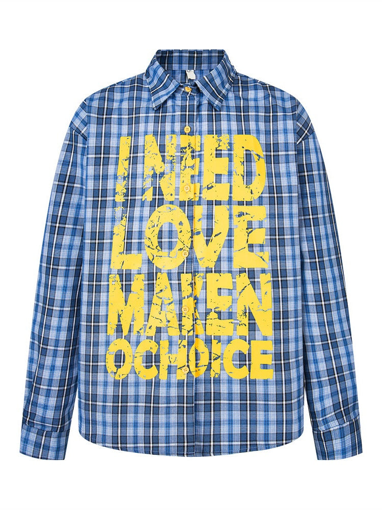 Punk Loose Plaid Printed Letters Plaid Long-sleeved Shirt