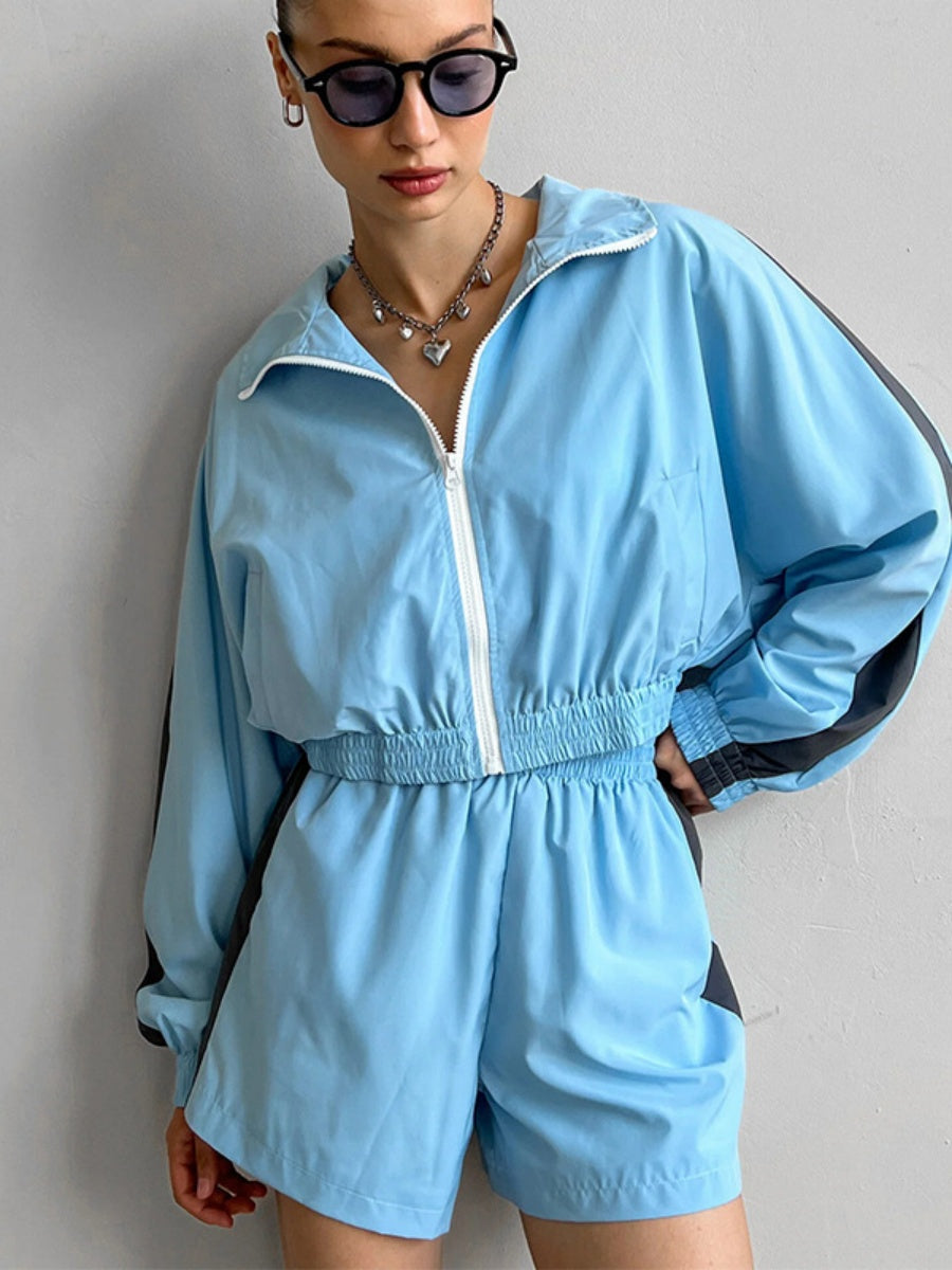 Liber Autumn women's contrast color block jacket long sleeve two piece suit