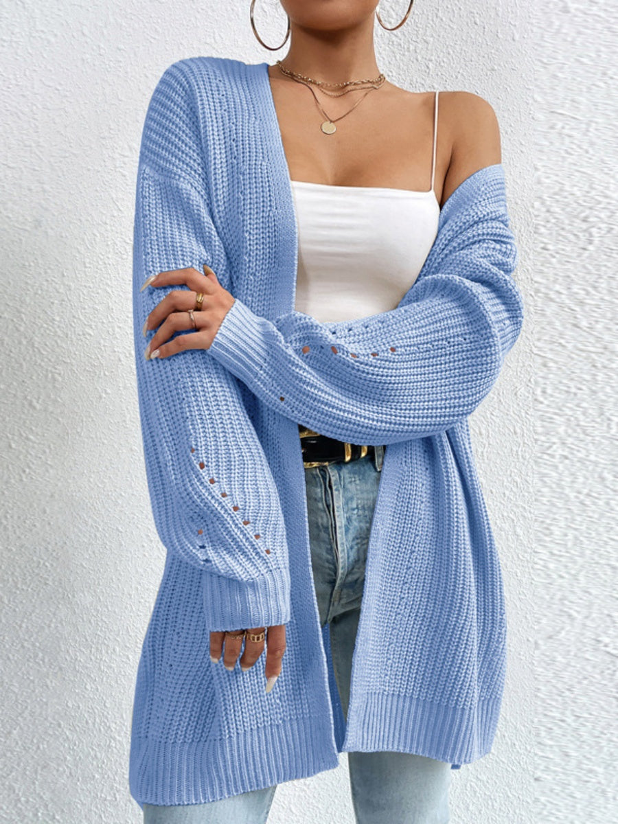 Liber Autumn Women's Color Plain stitch Mid-length Cardigans Coat