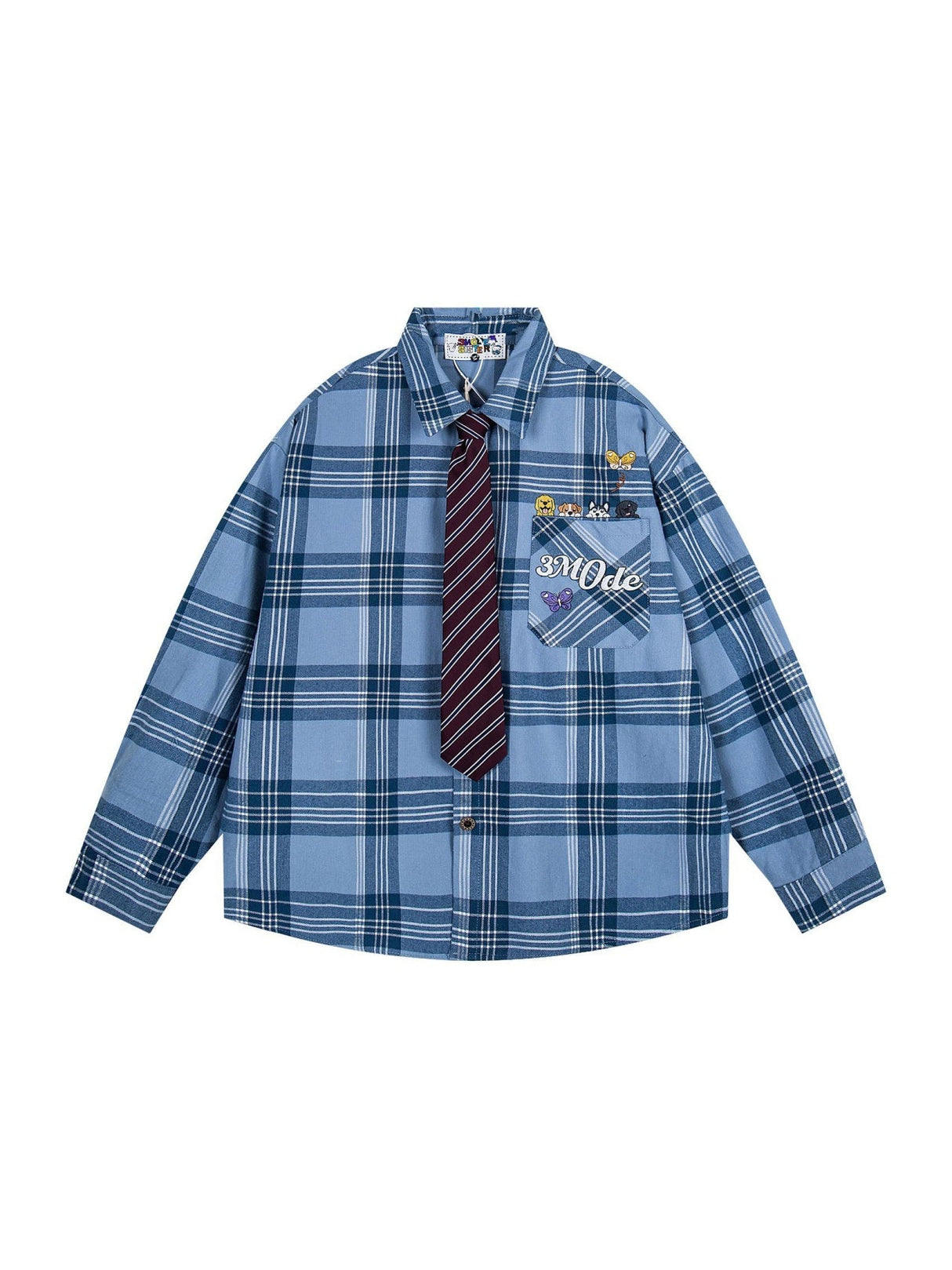 Liber Autumn Neutral wear Tie Plaid Shirts