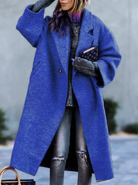 Temperament Commuting Beltless Lapel Loose Style Buttons Mid-length Coats