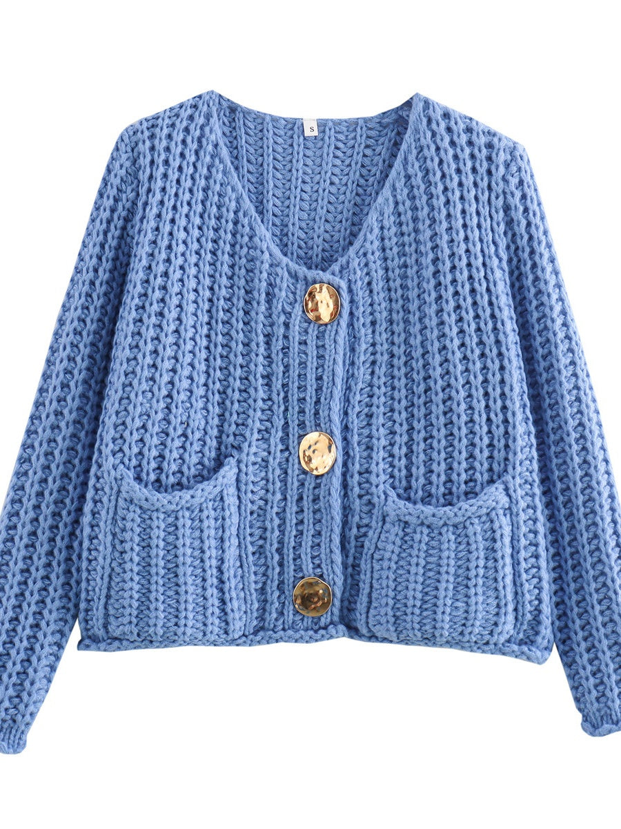 Metal Buttons Cropped knitted cardigan