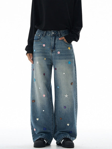 Liber Autumn Neutral wear Button decoration Jeans