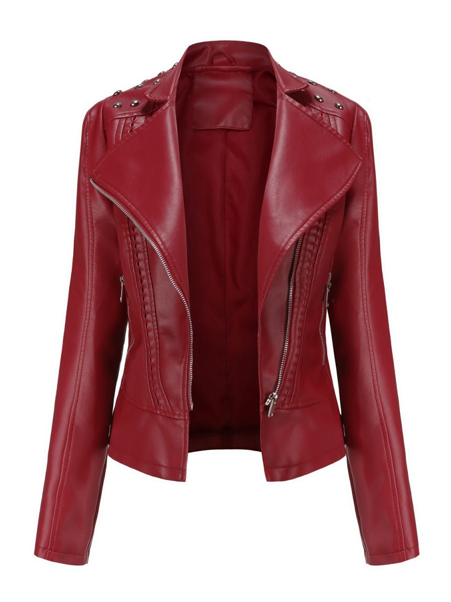 Veste en cuir à perles coupe slim style streetwear