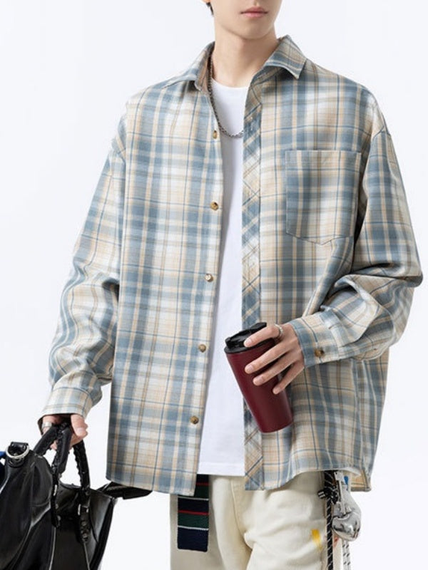 Liber Autumn Neutral wear Color matching Stripes Shirts