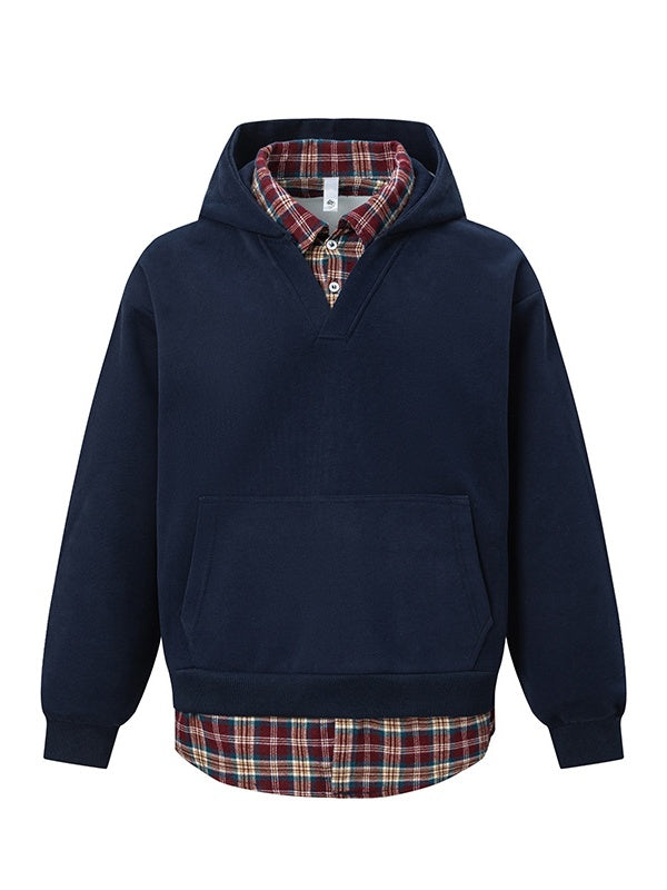 Plaid Splicing Loose Sports Hoodies