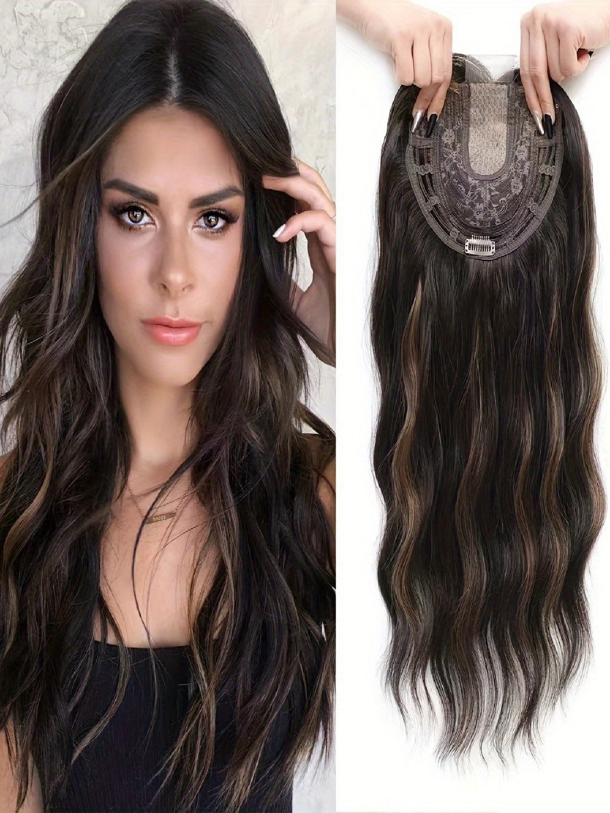 Invisible, Seamless, Long, Curly Wig With White Hair Covering