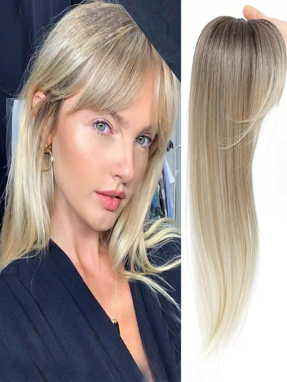Invisible, Seamless Synthetic Long Wig That Covers Gray Hair