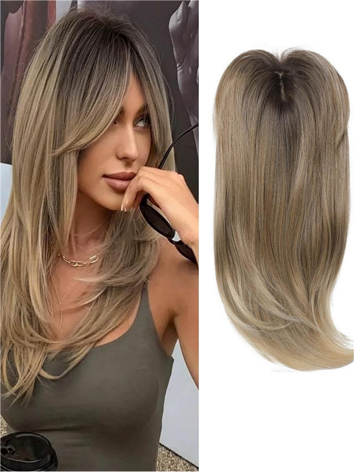 Invisible, Seamless, Long, Curly Wig With White Hair Covering