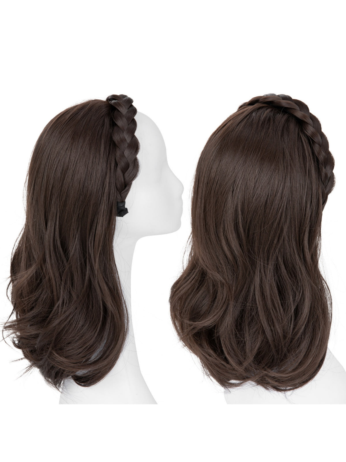 Fishbone Braid Headband Integrated Hair Replacement Long Curly Half-head Wig