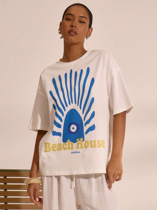 Casual And Versatile 3D Letter Pattern T-shirt
