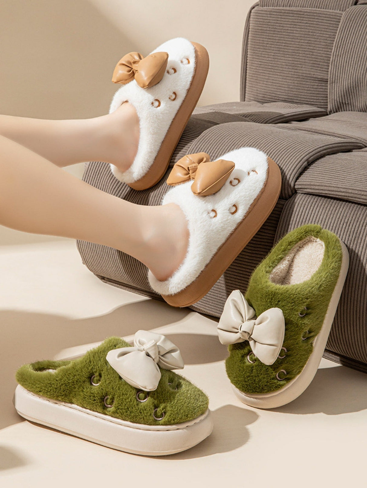 Colorblock Bow Slippers