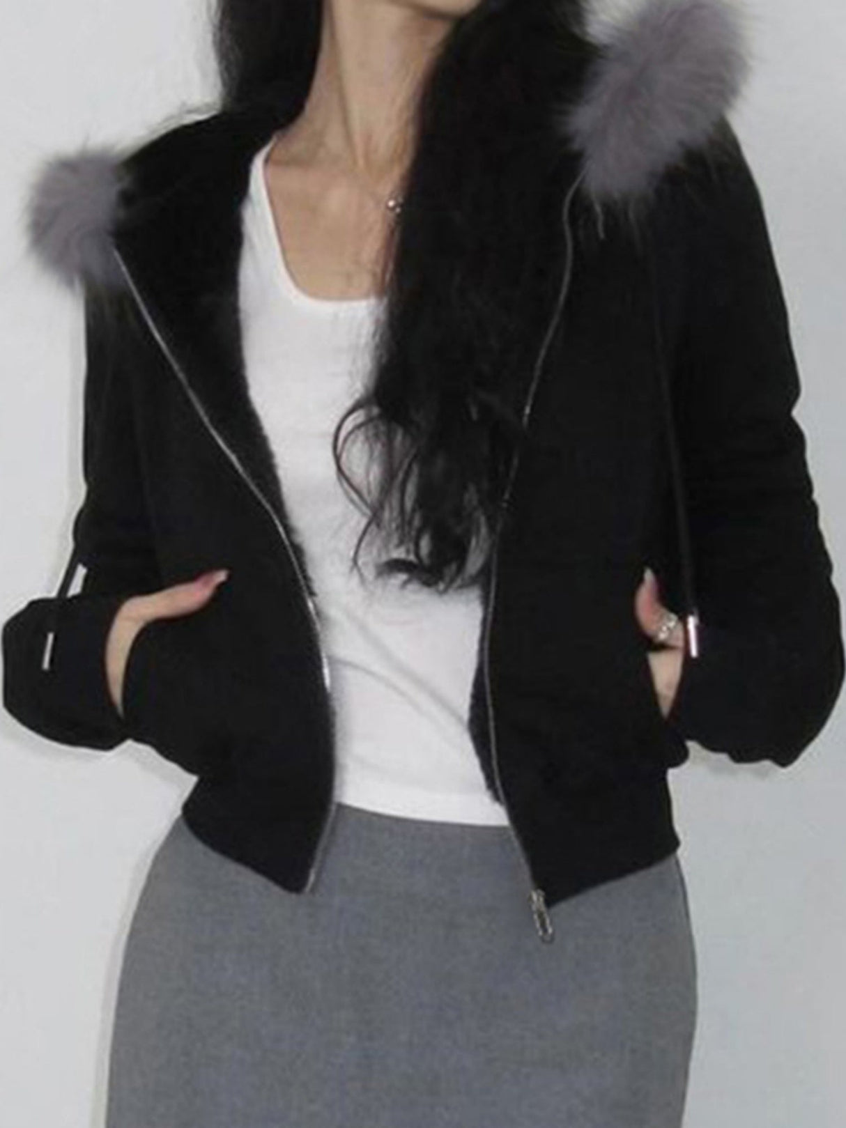 Fleece-lined For Warmth Double-ended Zipper Plush Patchwork Hoodies Jackets