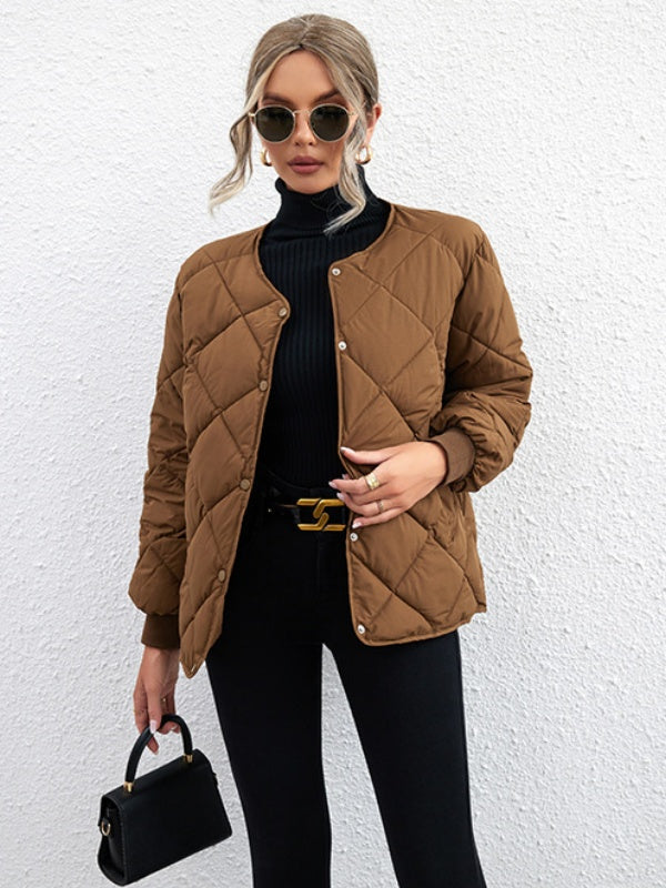 Women's Diamond Button Pocket Short Down Jacket