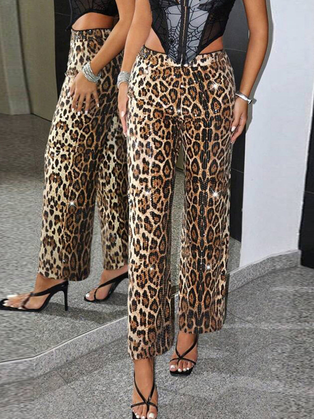 Leopard Print Sequins Pants