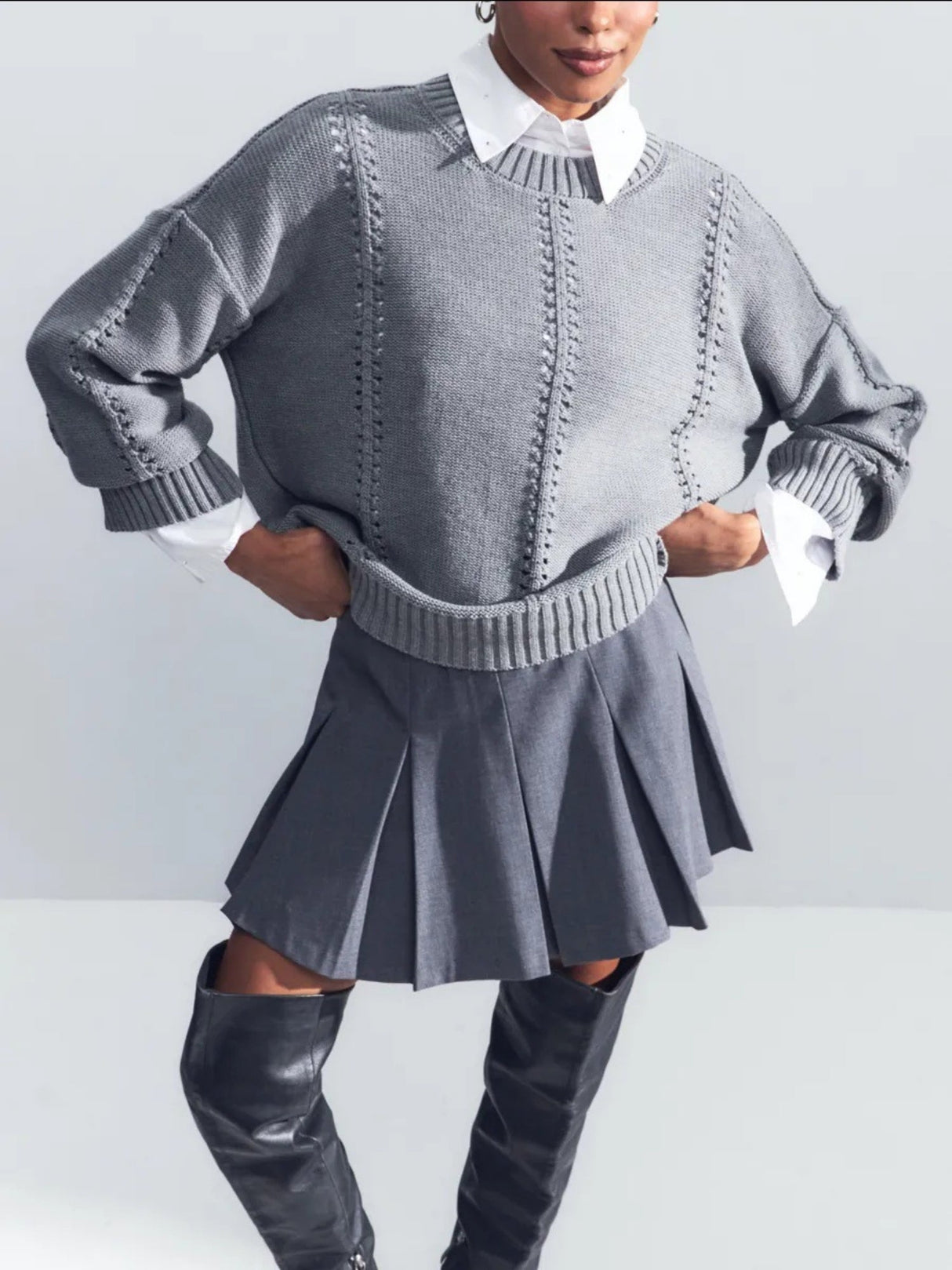 Liber Crew Neck Thread Solid Color Cardigans