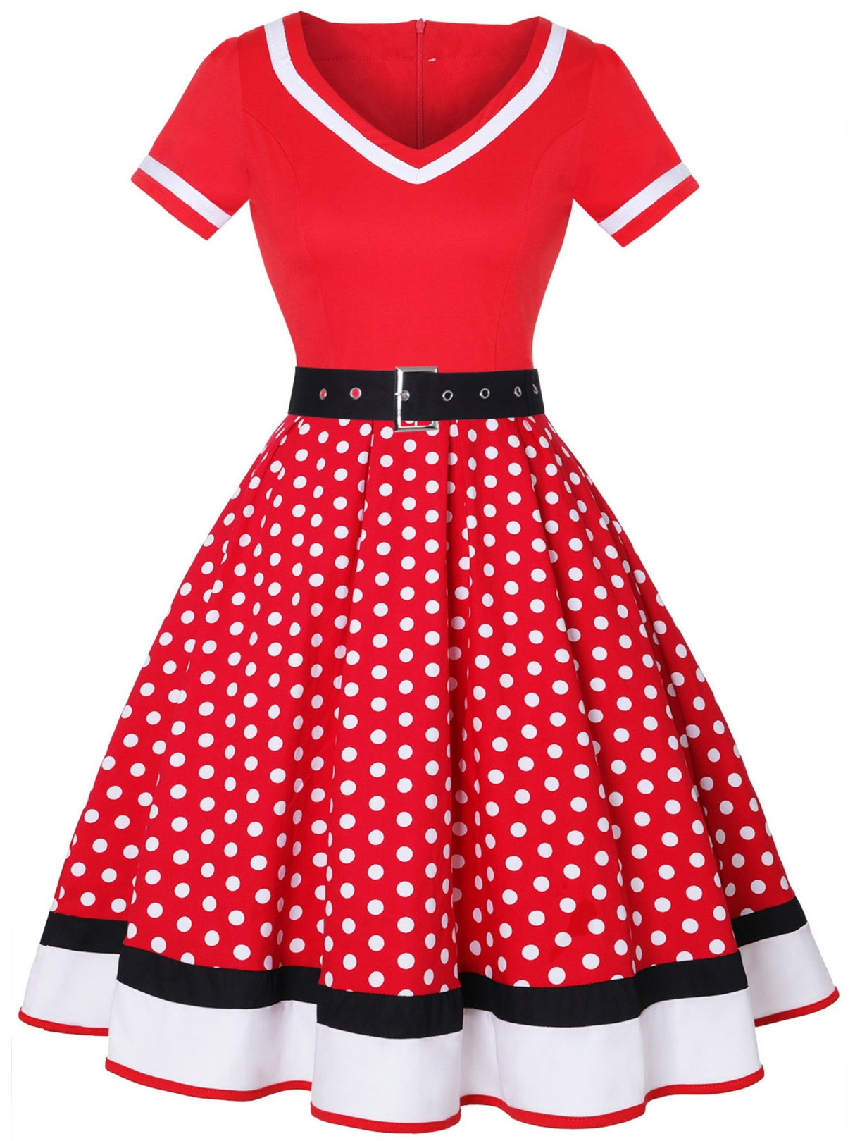 Christmas Polka Dots Splicing Large Skirt Midi Dresses