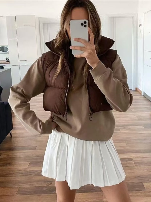 Sleeveless Zipper Stand Collar Vest Jacket Down Vest