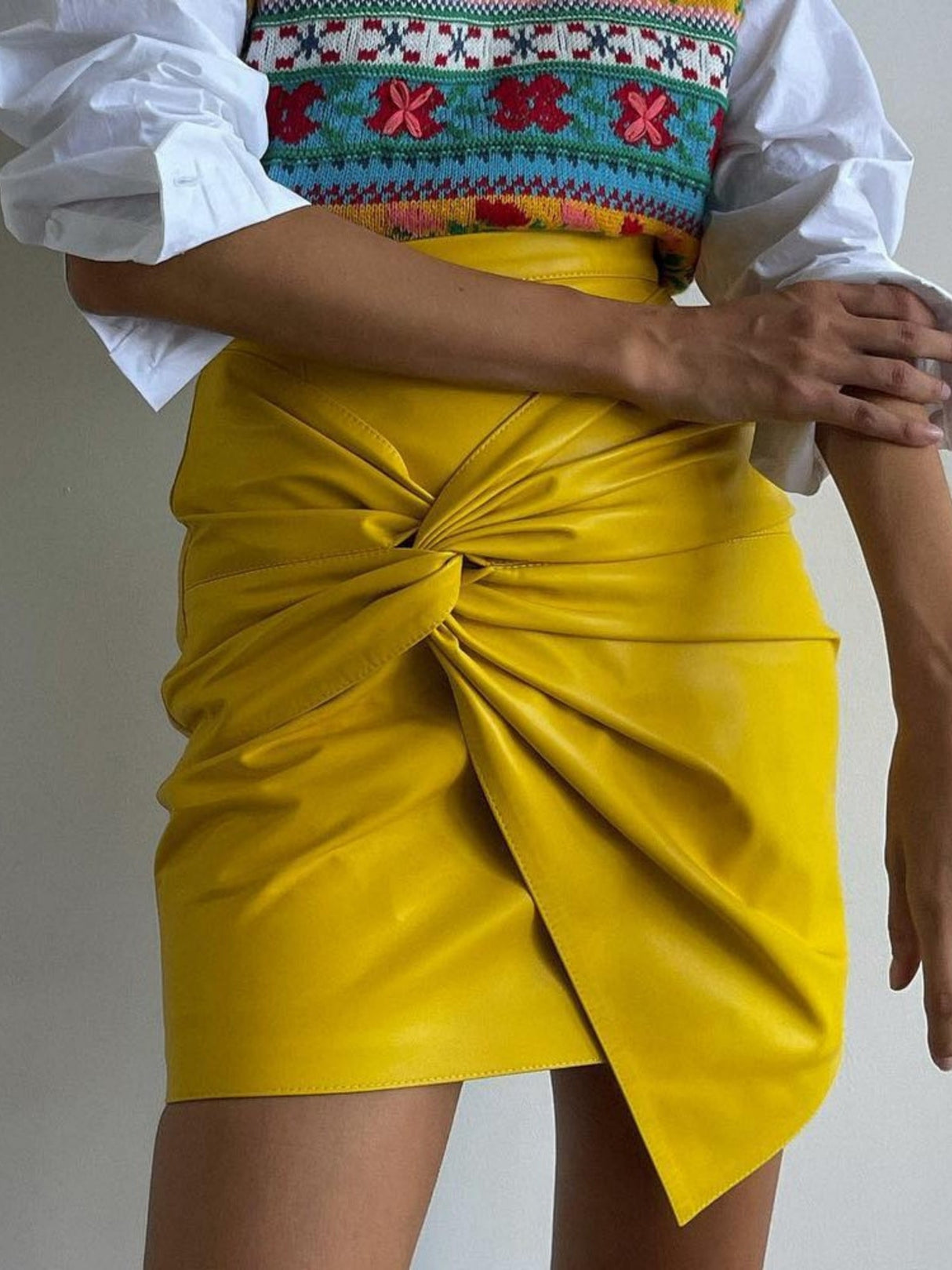 Pleated High-waisted Knot Hip Wrap Skirts