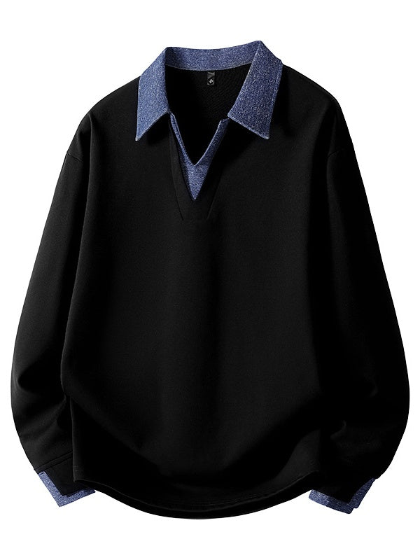 V-neck Color Matching Loose Simplicity Polo