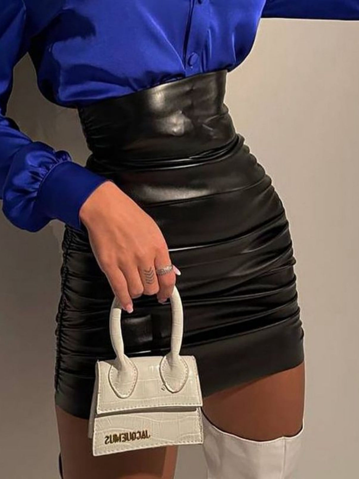 Pleated Solid Color PU Hip Wrap Skirts