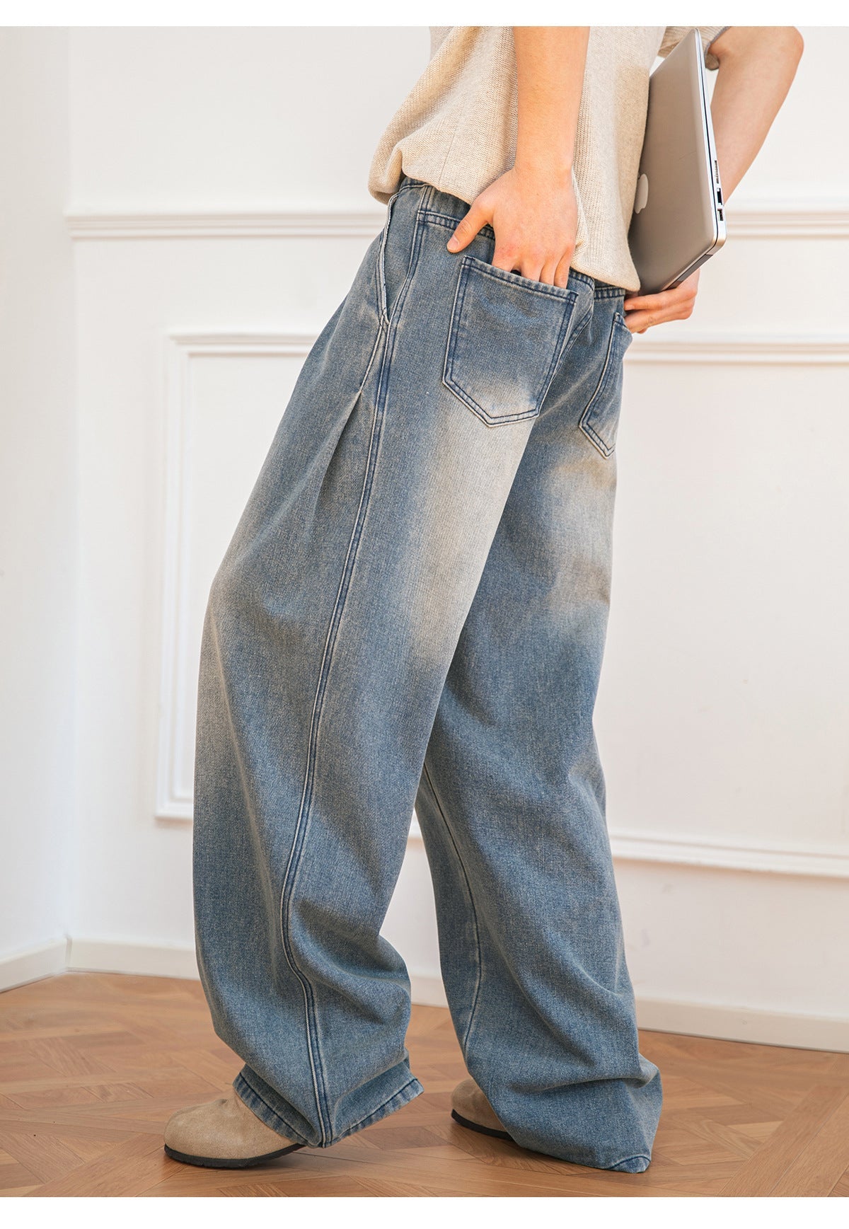 Distressed Washed Loose-fit Straight-fit Jeans