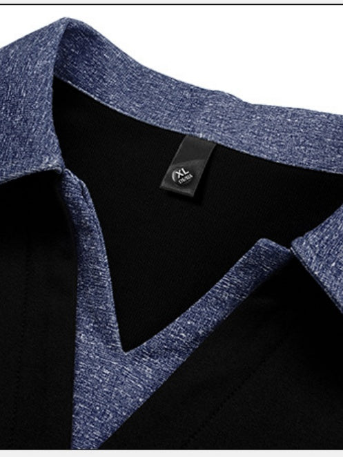 V-neck Color Matching Loose Simplicity Polo