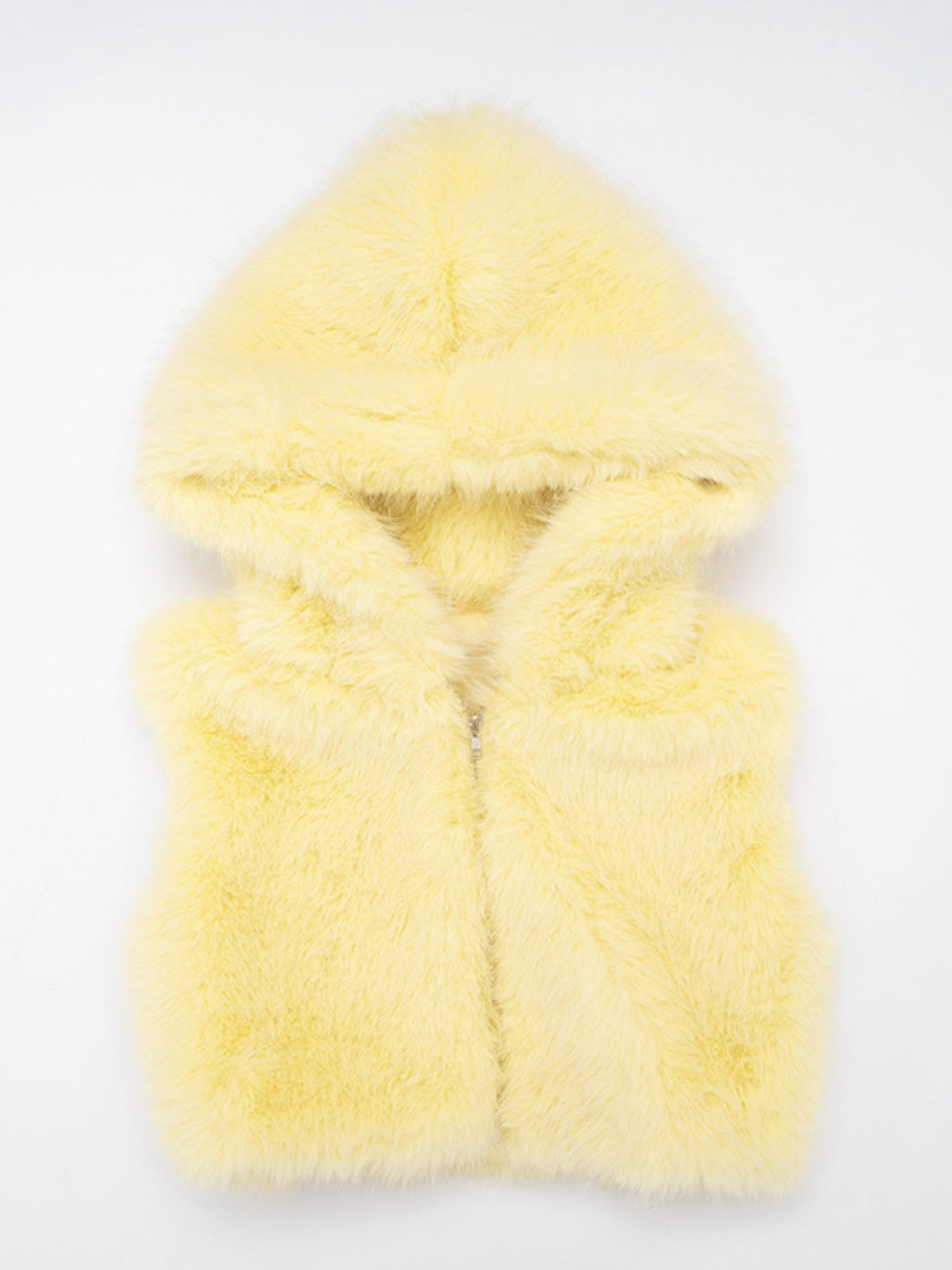 Faux Fur Zipper Hood Sleeveless Cropped Top Vest
