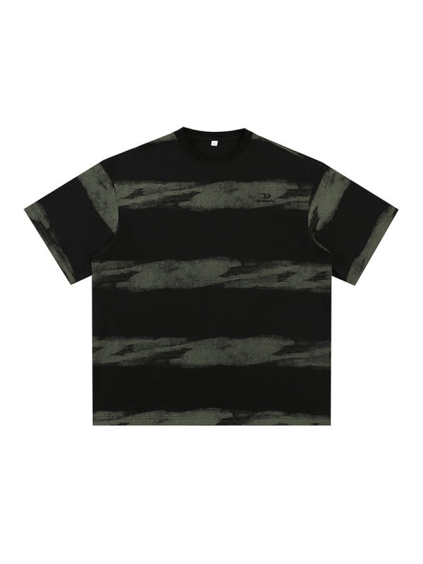 Imitation Tie-dye Stripes Pure Embroidery T-shirts