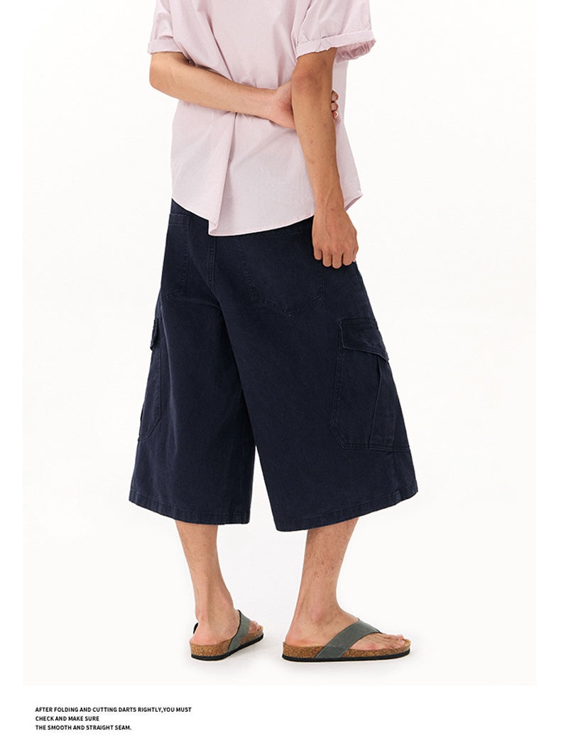Washed Distressed Work Clothes 7 Points Shorts