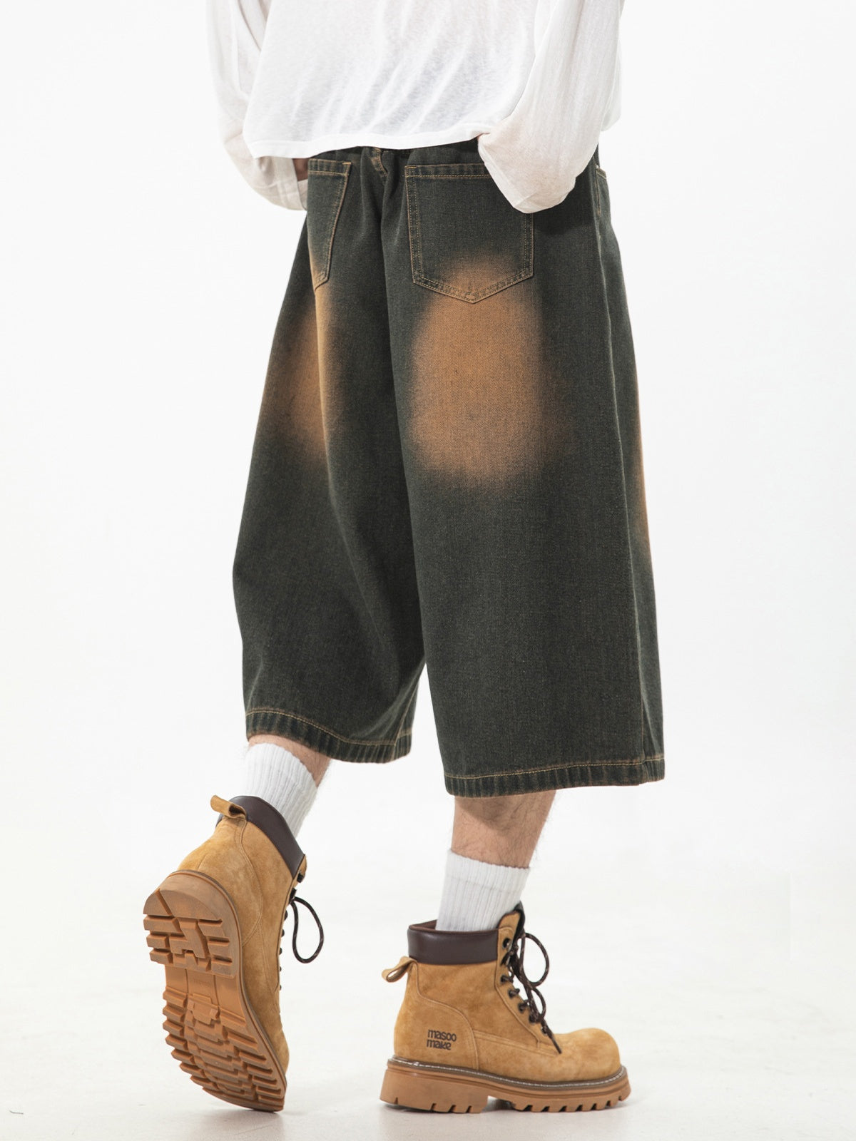 Washed Distressed Loose-fit 7 Points Shorts
