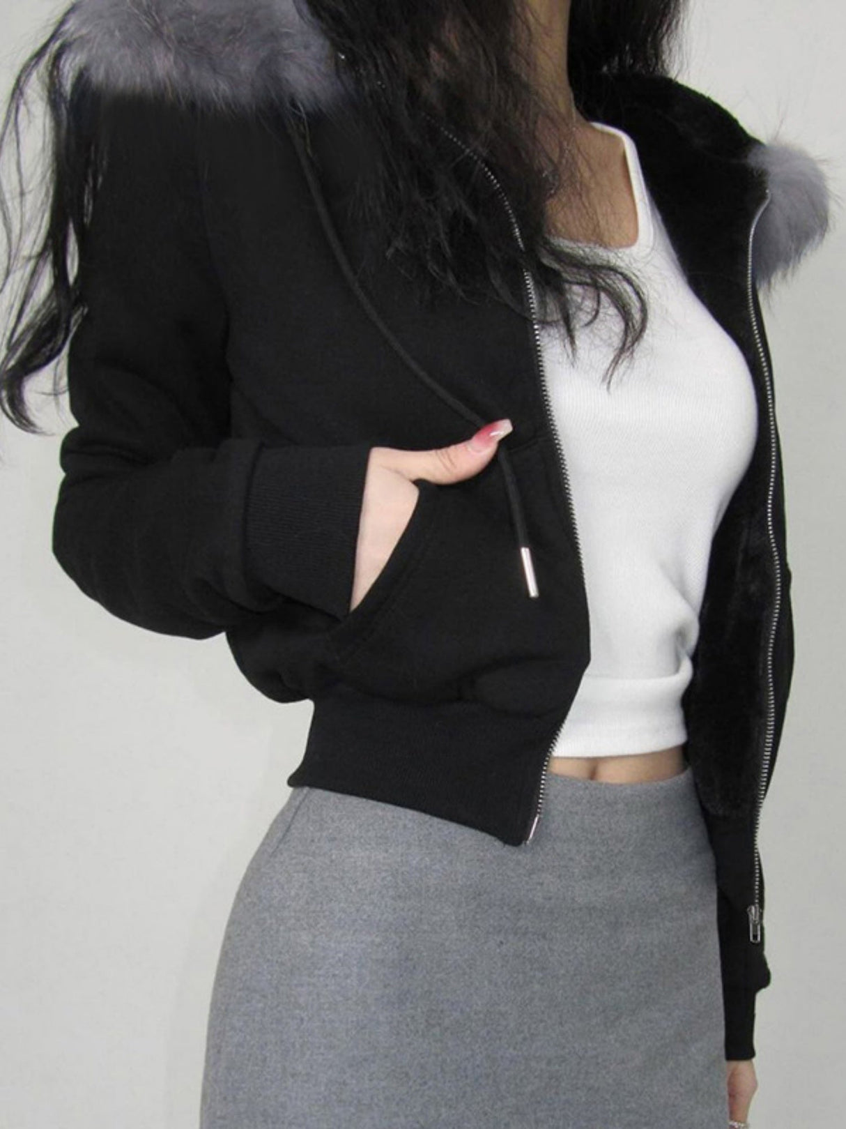 Fleece-lined For Warmth Double-ended Zipper Plush Patchwork Hoodies Jackets