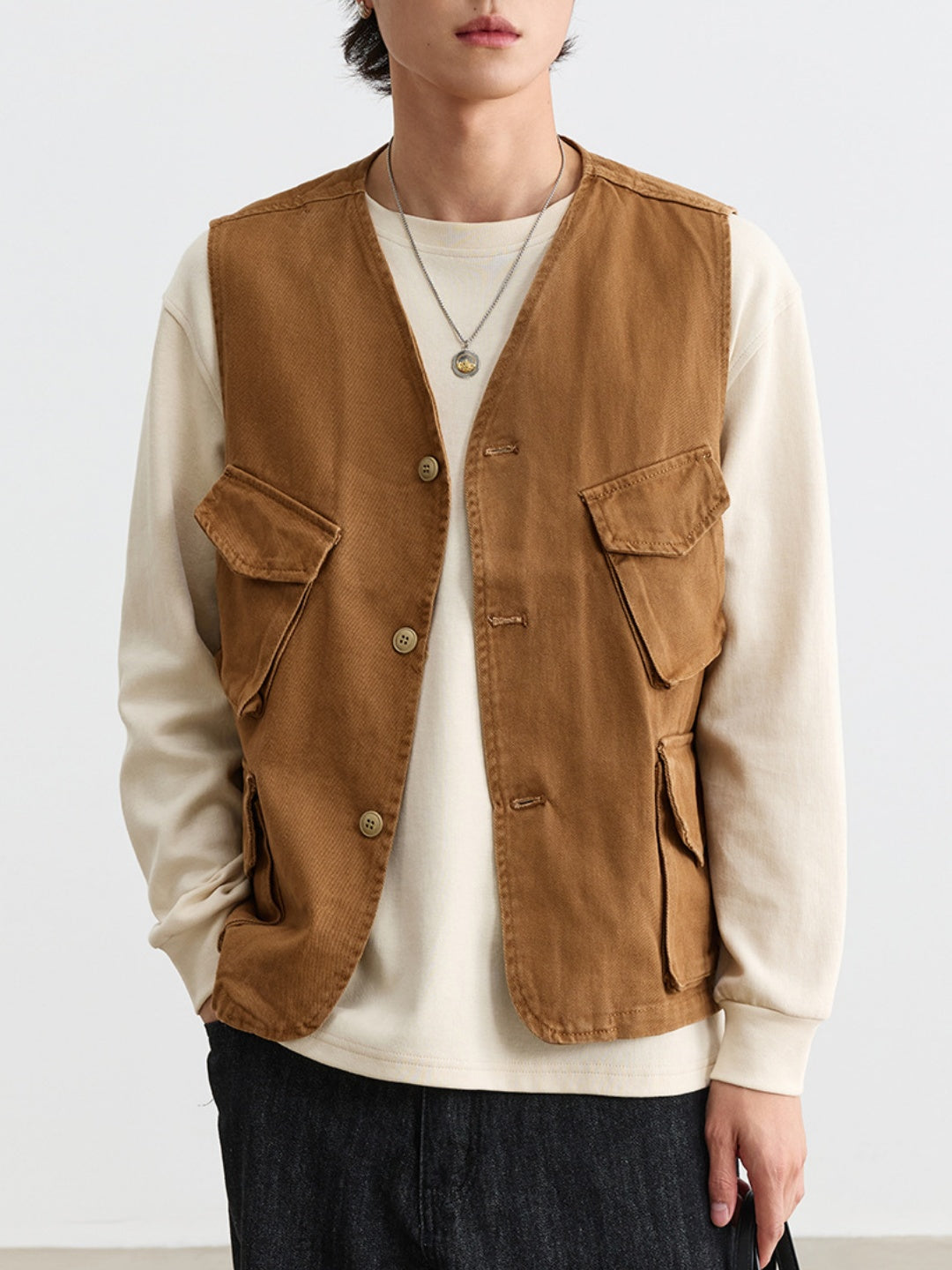 Distressed Washed Multiple Pockets Tooling Vests