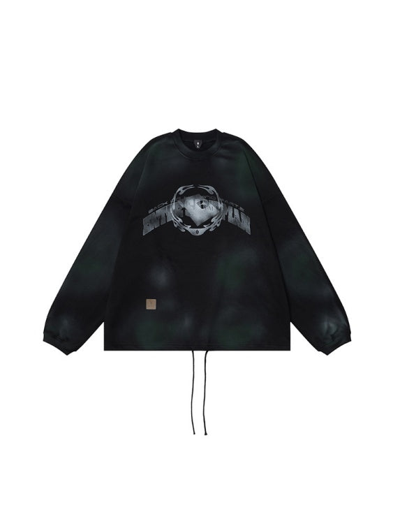 Plush Thickening Two-color Inkjet Printing Hem Drawstring Crew Neck Sweatshirt