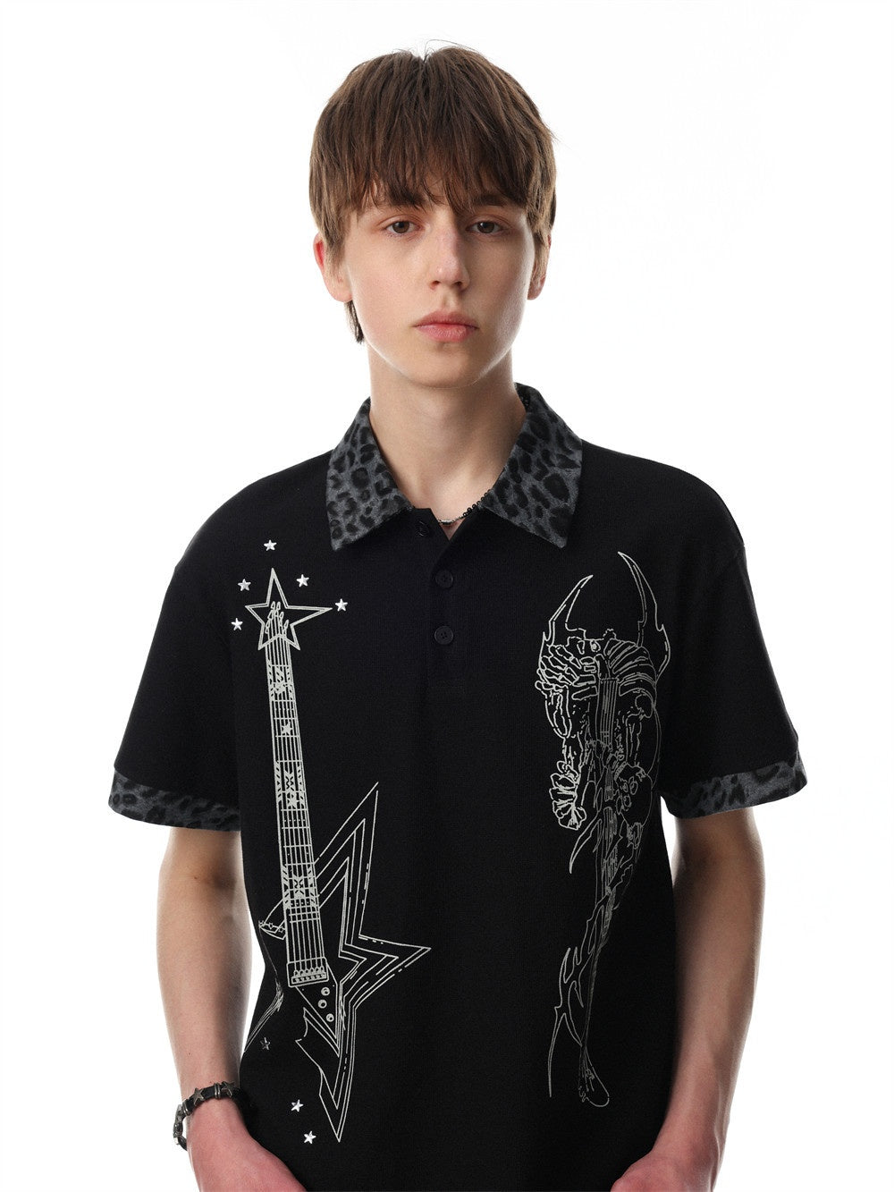 Abstract Printed Ins Leopard Print Patchwork POLO